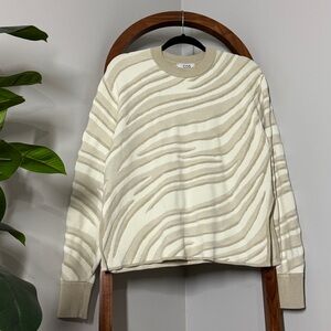 COS XS Oversized Zebra Jacquard Knit Pullover Sweater in Cream & Tan